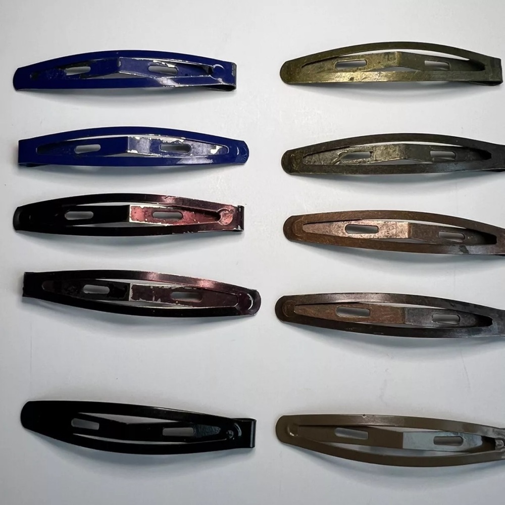Vintage Barrettes Snap Metal Multicolor Brown Blue 10 count 2 1/2" Hairstyles